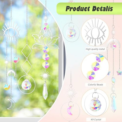 ilclviz Suncatcher Crystal Hanging Sun Catcher Prism with Chain Pendant Ornament Crystal Balls for Window 6 Pieces - color: Silver B