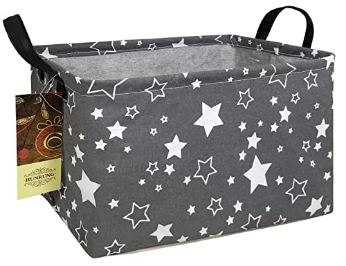 Rectangle Storage Basket Cute Canvas Organizer Bin for Pet/Children Toys, Books, Clothes Perfect for Rooms/Playroom(REC-Grey star) - color: REC-Grey star