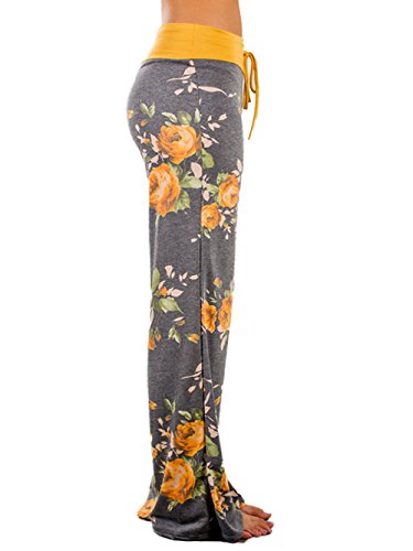 iChunhua Women's Comfy Stretch Floral Print Drawstring Palazzo Wide Leg Lounge Pant