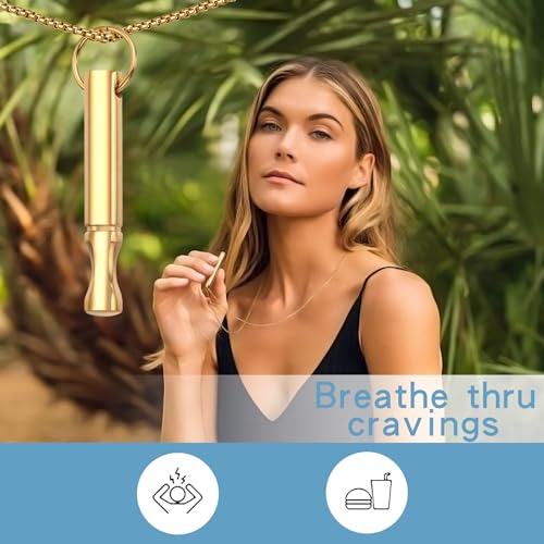Anxiety Breathe Necklace Mindfulness Breathing Necklace Stress Relief Stainless Steel Pendant Necklace for Women Men - color: Rotundity, Gold B