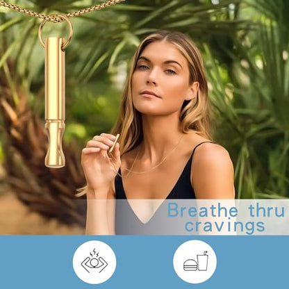 Anxiety Breathe Necklace Mindfulness Breathing Necklace Stress Relief Stainless Steel Pendant Necklace for Women Men - color: Rotundity, Gold B