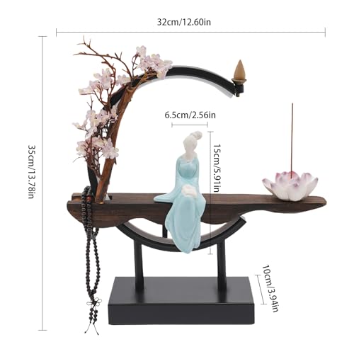 Incense Holder for Sticks, Tabletop Decor with LED Light Ceramic Tabletop Incense Burner Indoor Zen Relaxation for Office, Living Room, Bedroom