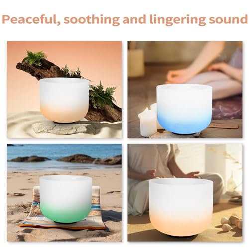 Leize Chakra Tuned 432hz Set of 7 Gradient Color Quartz Crystal Singing Bowls 6-12 inch with Heavy Duty Carrying Cases and Singing Bowl Mallets
