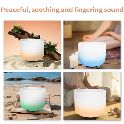 Leize Chakra Tuned 432hz Set of 7 Gradient Color Quartz Crystal Singing Bowls 6-12 inch with Heavy Duty Carrying Cases and Singing Bowl Mallets