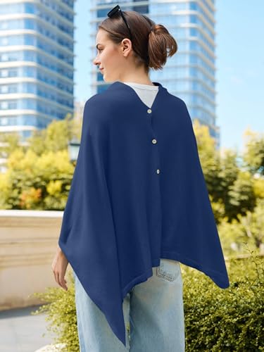 Lacretazhi Women'S Shawl Wraps Poncho Sweater Lightweight Knit Scarf With Buttons Versatile Cape Cardigan Spring Summer Fall - color: Ruby Blue