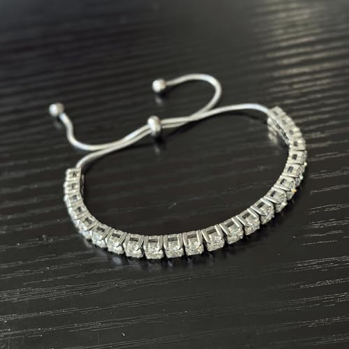 3/4mm Moissanite Tennis Bracelet Adjustable Simulated Diamond Chain 18K Gold Plated 316L Stainless Steel Bracelets Jewelry Gifts for Women Men Wife Mother - color: Silver, size: 3MM Moissanite