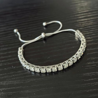 3/4mm Moissanite Tennis Bracelet Adjustable Simulated Diamond Chain 18K Gold Plated 316L Stainless Steel Bracelets Jewelry Gifts for Women Men Wife Mother - color: Silver, size: 3MM Moissanite