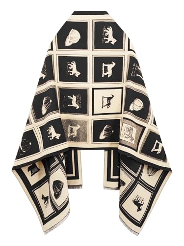 Women's Reversible Pashmina Shawl Wrap for Women Big Scarf Holiday Gifts - color: Black-cream