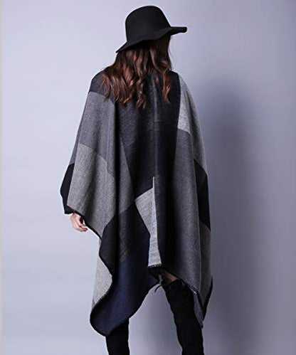 Women's Shawls and Wraps Open Front Poncho Cape Winter Sweater - color: A4-black