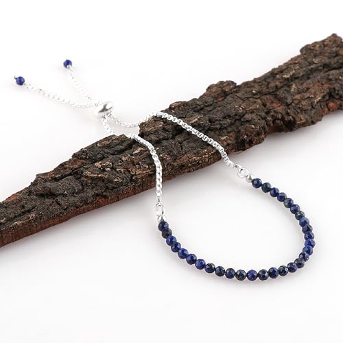 Natural Gemstone Beaded Bracelet, Microfaceted Crystals, Handmade Dainty Jewelry, Bohemian Plated Bracelet-Gift - style: Lapis-Lazuli