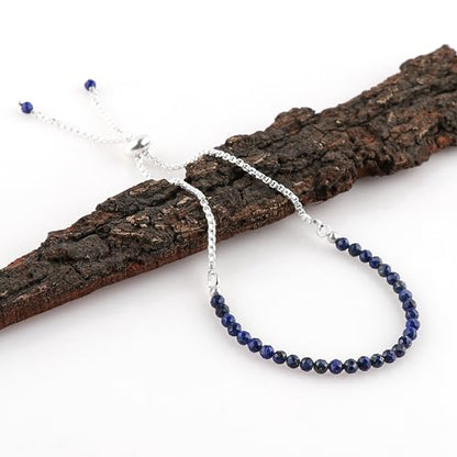Natural Gemstone Beaded Bracelet, Microfaceted Crystals, Handmade Dainty Jewelry, Bohemian Plated Bracelet-Gift - style: Lapis-Lazuli