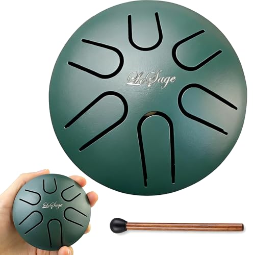 LeSage Steel Tongue Drum 3 Inch 6 Notes, Rain Drum Style Calming Percussion Instrument for Relaxation & Meditation, Musical Gift for Adults & Beginners - color: dark green, size: 3 in 6 note