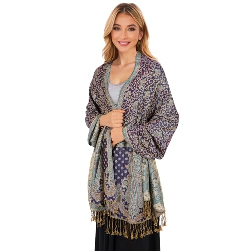 MUQU Women Pashmina Shawls and Wraps Scarf Soft Silky Reversible Paisley Scarves Shawl for Women - color: Green-a4