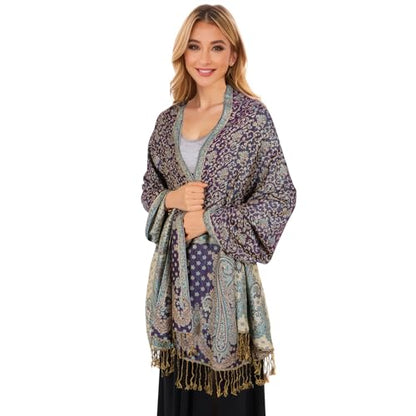 MUQU Women Pashmina Shawls and Wraps Scarf Soft Silky Reversible Paisley Scarves Shawl for Women - color: Green-a4