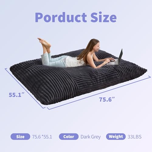 Hobestluk 3 in 1 Bean Bag Chair Giant Bean Bag Chairs Convertible Bean Bag Floor Cushion with Machine Washable Cover, Beanbag Chairs for Adult (Dark Grey) - color: Dark Grey