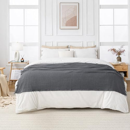 Esterra Muslin Throw Blanket 50x65 Inches Cozy Soft Lightweight Pre-Washed Cotton Blanket, All Season Breathable 4-Layer Gauze Blanket Throw for Sofa Couch Bed, Dark Gray - color: 11 - Dark Gray, size: Throw (50"x65")