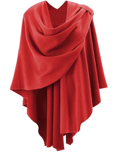 Womens Open Front Poncho Sweater Wrap Topper Knitted Elegant Shawls Cape for Spring Fall Winter - color: Series 1-red