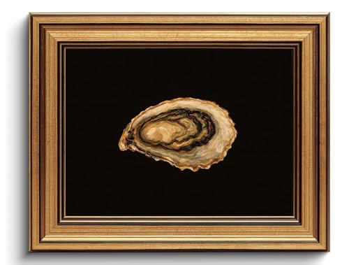 Gold Framed Wall Art Vintage Kitchen Canvas Art Prints Coastal Oyster Paintings Wall Decor Beach Food Artwork Pictures for Dining Room 8x10in - color: Oyster, size: 8x10in Gold Framed
