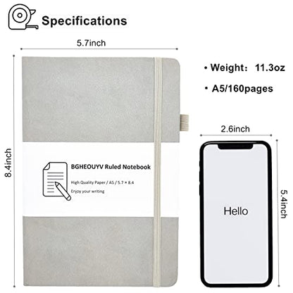 Notebook Journal, College Ruled Notebook Lined A5 160 Pages,Hard Cover Journals for Writing, Notebooks for Work Office School Women Men,5.7 inches x 8.4 inches(Light Grey) - color: Light Grey
