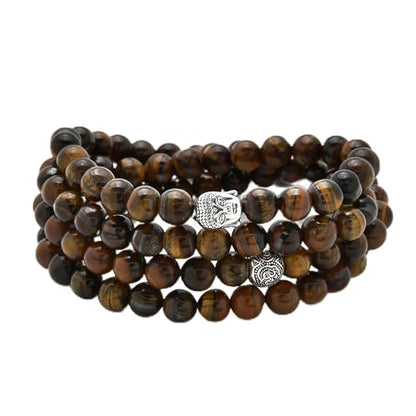 Buddha Charm Meditation Jewelry of 108 Mala Prayer Beads Bracelet or Necklace - style: Brown Tiger Eye