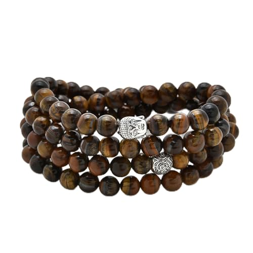 Buddha Charm Meditation Jewelry of 108 Mala Prayer Beads Bracelet or Necklace - style: Brown Tiger Eye