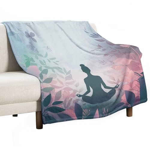 Abstract Yoga Theme Throw Blanket for Couch Bed, Soft Cozy Floral Plant Meditation Sofa Decor Blankets for Women, Men, 70"x80" - color: Abstract Yoga Theme, size: 70"x80"