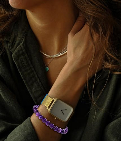 BOMAIL Natural Stone Bracelet for Women Men - 8MM Semi-Precious Gemstone Beaded Bracelet Healing Crystal Stretch Bracelet Yoga Bracelets Jewelry - color: Amethyst