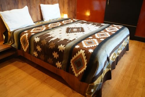 AHUAY Premium Hypoallergenic Alpaca Wool Blanket – Reversible 2-in-1 Andean Geometric Throw, Ultra Soft Warm Lightweight, Handmade in Ecuador (Tungurahua Brown Coffee, King) - color: Tungurahua Brown Coffee, size: King (100" x 83")