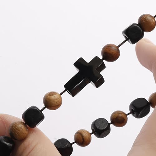 MILAKOO Wooden Bracelet with Black Stainless Steel Cross Charms Bead Christian Gifts for Women Men - color: C4