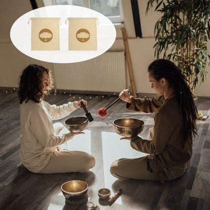 2 Pcs Buddha Sound Bowl Storage Bags with Drawstring Cotton Linen Meditation Bowl Pouches for Tibetan Singing Bowls Compact Protective Travel Carrying Pouches