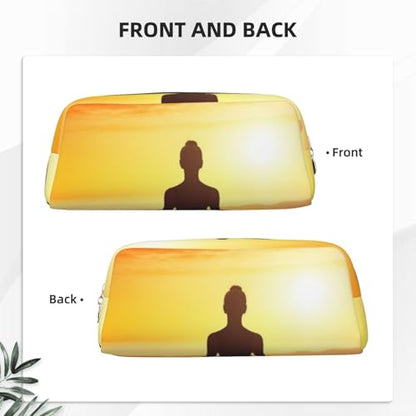 Yoga Meditation Makeup Bag for Women Men Pencil Pouch Travel Small Cosmetic Bag Zippered Toiletry Bags Aesthetic Pen Bags Trendy Storage Bags Leather Coin Pouch Purse - color: Gold