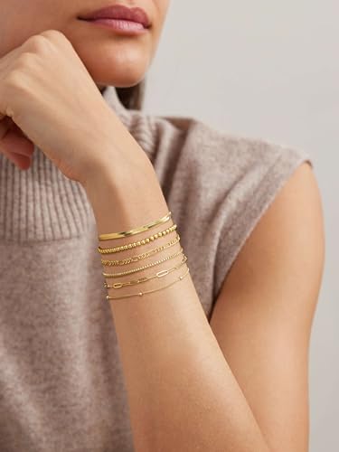 DEARMAY Gold Bracelets for Women Waterproof, 14K Gold Plated Stackable Jewelry Sets Non Tarnish Trendy Thin Dainty Cuban Link Paperclip Chain Bracelet Stack Fashion Accessories Gifts for Womens - style: 5Pcs BRACELET F