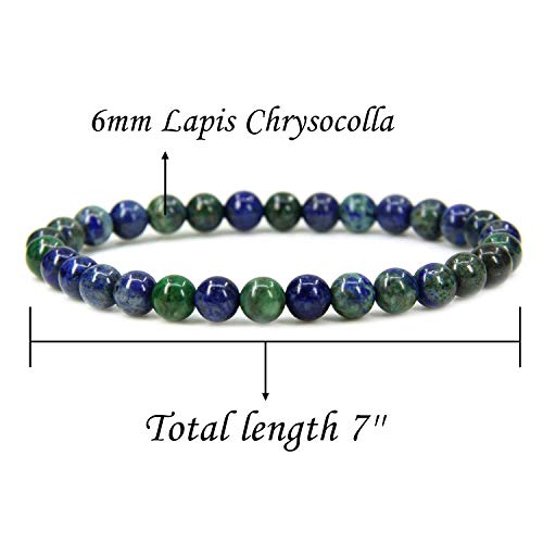 Angelstones Handmade Natural Healing Gemstone 6mm Round Beads Stretch Crystal Bracelet 7 Inch Unisex - color: Lapis Chrysocolla