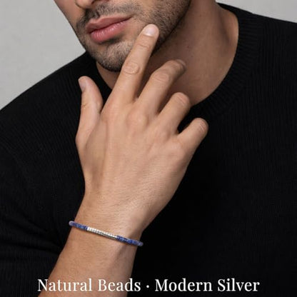 SAMYA Heshi Beaded Bracelet for Men, 4×2mm Natural Black Onyx/Tiger Eye/African Turquoise Beads, Adjustable Fit for 6.5”–8.0” Wrist with Stainless Steel Clasp - style: Lapis Lazuli