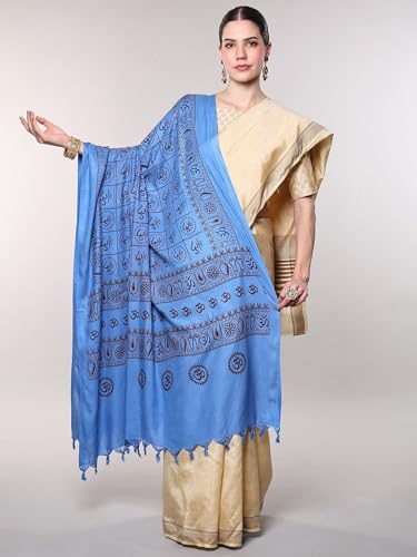 Exotic India Women's Pure Cotton Prayer Shawl with Printed Om | Religious Aum Print Pooja Mandir Wrap Stole, Scarves