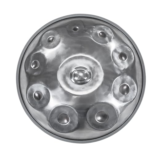 Handpan Steel Drum Instrument 440Hz 10 Notes in D Minor 22inches Handmade, Percussion Instrument - color: Moonlight Silver, size: 440Hz