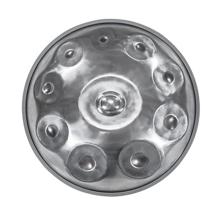 Handpan Steel Drum Instrument 440Hz 10 Notes in D Minor 22inches Handmade, Percussion Instrument - color: Moonlight Silver, size: 440Hz