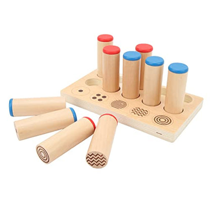 GLOGLOW Nan Kids Wooden Sound Cylinders Toy, Basswood Material, 5 Patterns for Sensory Development, Ideal for Children Ages 2 to 5 Infant Touch Sensory Training Toy