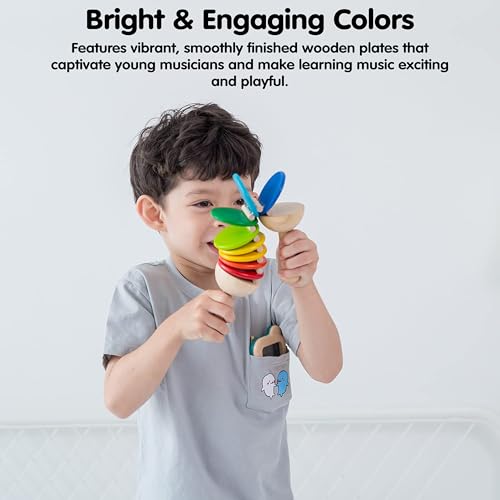 PlanToys Wooden Clatter Toy Percussion Musical Instrument (6413) | Sustainably Made from Rubberwood and Non-Toxic Paints and Dyes