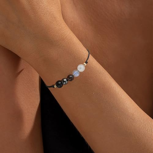 Triple Threat Protection Bracelet for Women,Evil Eye Natural Healing Crystal Beaded Bracelet for Protection - style: Empath Protection (Style D)