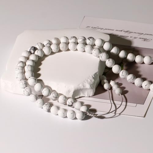 Simple Crystals and Stones Beaded Necklace Protection Balance Meditation Long Necklaces for Women and Men Amulet Jewelry - style: Howlite