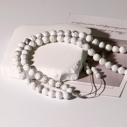 Simple Crystals and Stones Beaded Necklace Protection Balance Meditation Long Necklaces for Women and Men Amulet Jewelry - style: Howlite
