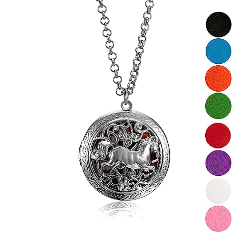 Wild Essentials Wild Horse Essential Oil Diffuser Nickel Free Alloy Locket Pendant with 24 inch Chain, 8 Refill Pads, Customizable Color Changing Perfume Jewelry for Aromatherapy - color: Silver Horse, size: 0 Oils