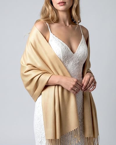 Achillea Lightweight Pashmina Scarf for Women – Soft Silky Shawl Wrap for Evening Dresses, Bridesmaids & Everyday Wear - color: Champagne