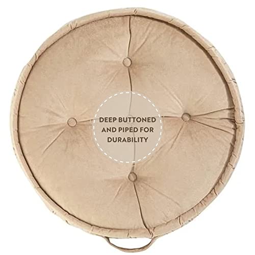 Floor Pillow, Round Boho Floor Pillow, Thick Quilted Seat Cushion, Cat and Dog Bed, Comfortable Floor Cushions for Adults, Soft Meditation Cushion, Bench Cushion, Beige, 22" 5" Inch