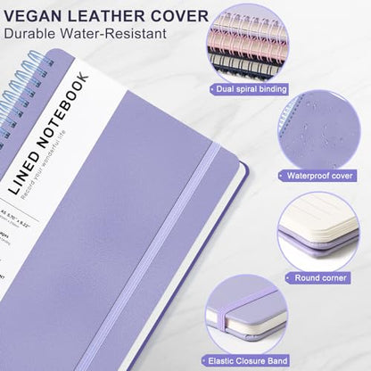 Lined Spiral Journal Notebook with 160 Pages, 8×5.7in, A5 Spiral Notebook, Journaling Notebooks for Work, School, Women, Men, College Ruled Spiral Notebook, Hardcover Leather Journals, Purple