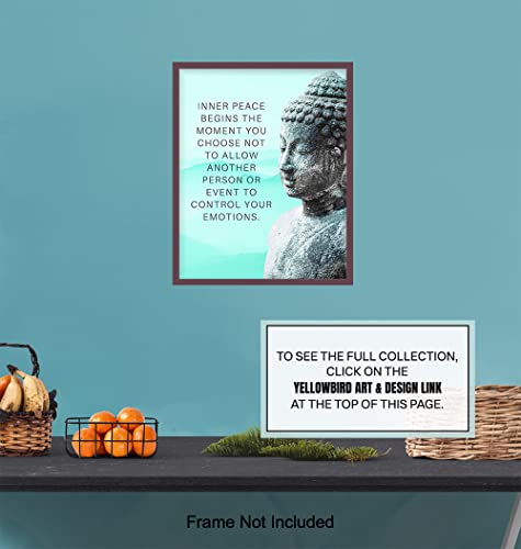 Buddhism Buddha Statue Art Print - Inspirational Motivational Zen Quote Wall Decor for Bathroom, Home, Apartment, Spa, Yoga or Meditation Room - Unique Gift for New Age Fan Women - 8x10 Blue Picture - size: 8"L x 10"W, style: Unframed
