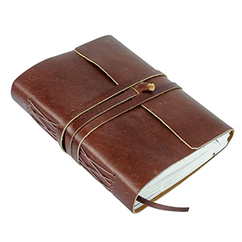 KomalC Handmade Leather Journal | Writing Diary | Bound Daily Notepad For Men & Women Unlined Paper Medium, writing pad gift for artist, sketch - color: Cherry Red, size: 8 x 6