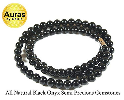 Men's Healing Crystal Necklace - 16/19/24/30 Inch Beaded Chains with 6/8/10/12/14/16mm Gemstones Handmade in USA - color: A: 6mm Black Onyx, size: 16 inches