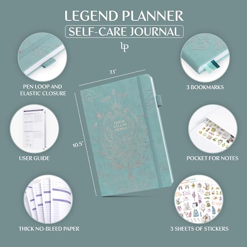 Legend Self-Care Journal – Guided Daily Reflection Notebook for Mental & Physical Health – Mood & Personal Development – 3-Month, 7x10” (Blue Surf) - color: Blue Surf - Gold foil
